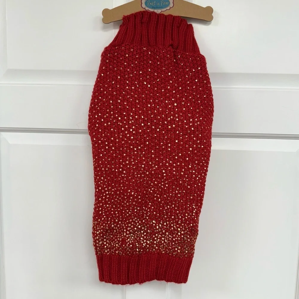 NWT Pret A Paw Red & Gold Glitter Dog Sweater Large Dogs Pet Apparel Bougie